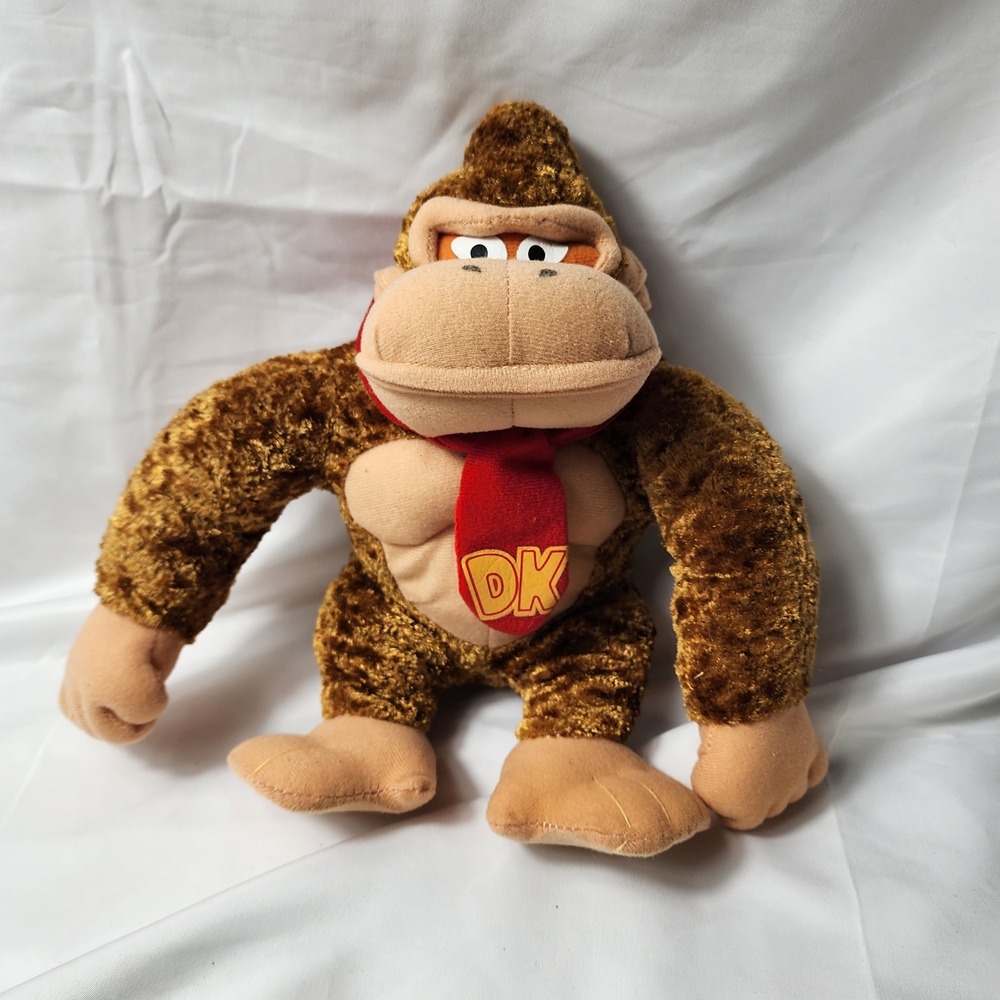 Vintage 2001 Nintendo Donkey Kong Plush 10" Kellytoy Stuffed Animal Red Tie‎ DK